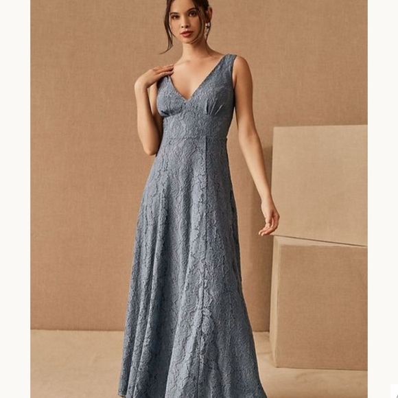 Fame & Partners x BHLDN / Anthropologie Dona 4 / Sm Blue Floral Lace Formal Gown - Picture 7 of 9